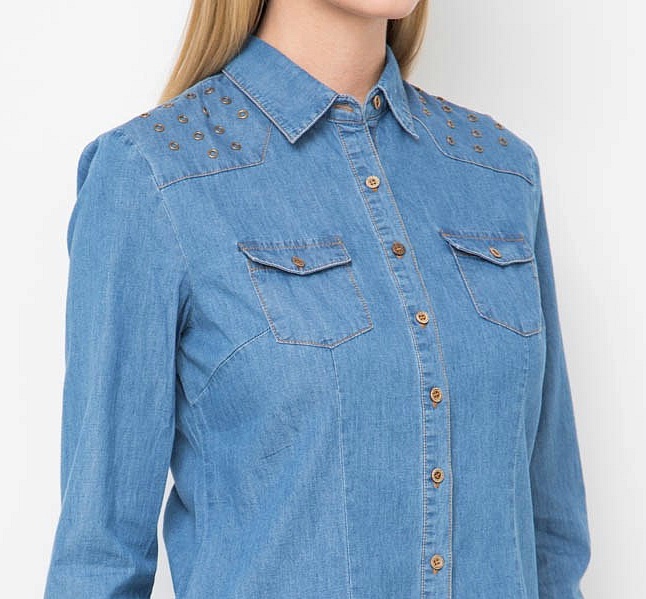Рубашка женская - джинс с декоративной отделкой