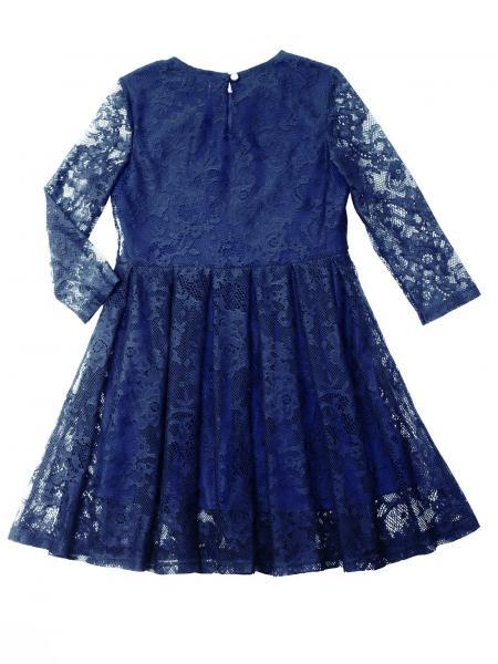 Нарядное платье для девочки синее с гипюром + жемчужный воротничок в подарок